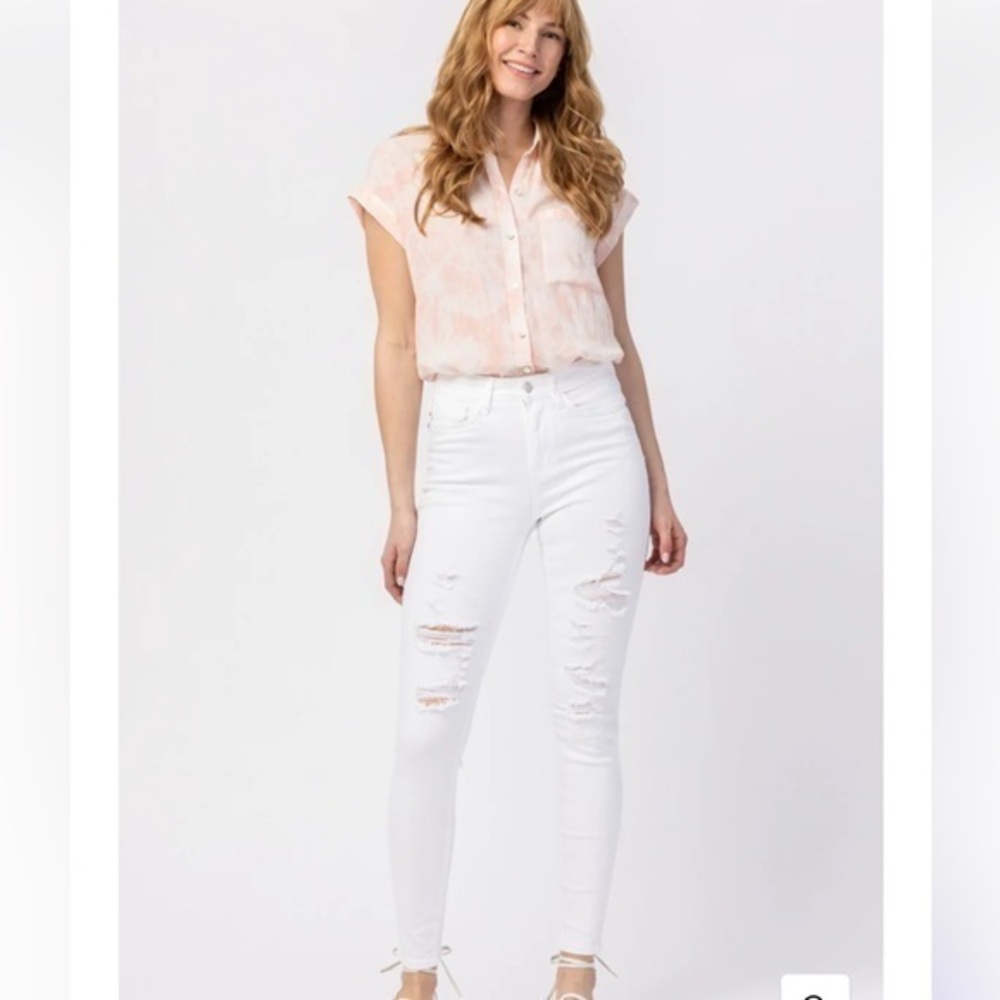Judy Blue White Destroyed Skinny Jeans Sz 13/31